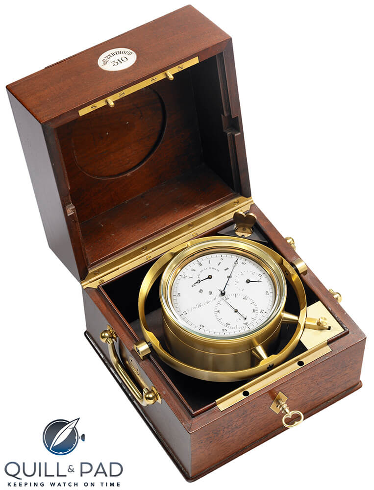A marine chronometer from Berthoud’s workshop from 1850, now on display at Chopard’s L.U.C.eum in Fleurier