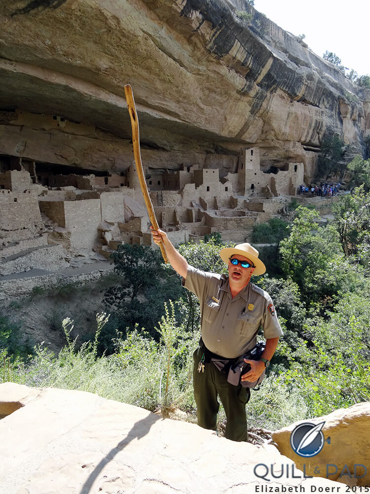 Ranger Dave Hursey explaining aspects of daily life at Mesa Verde National Park’s Cliff Palace, a village built by the ancient Ancestral Puebloans