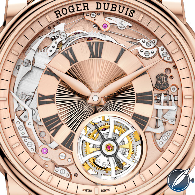 Close up look dialside of the Roger Dubuis Hommage Minute Repeater Tourbillon Automatic