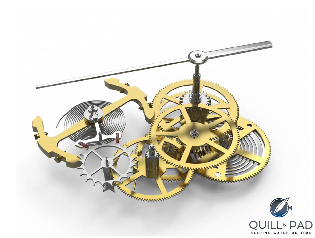 Escapement and dead beat seconds gear train of Caliber 770 powering the Jaeger-LeCoultre Geophysic