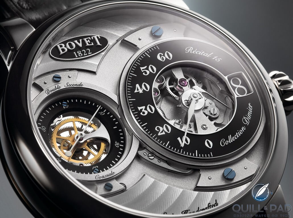 You can see right through the double-sided seconds mechanism on the left of the Bovet Dimier Récital 15