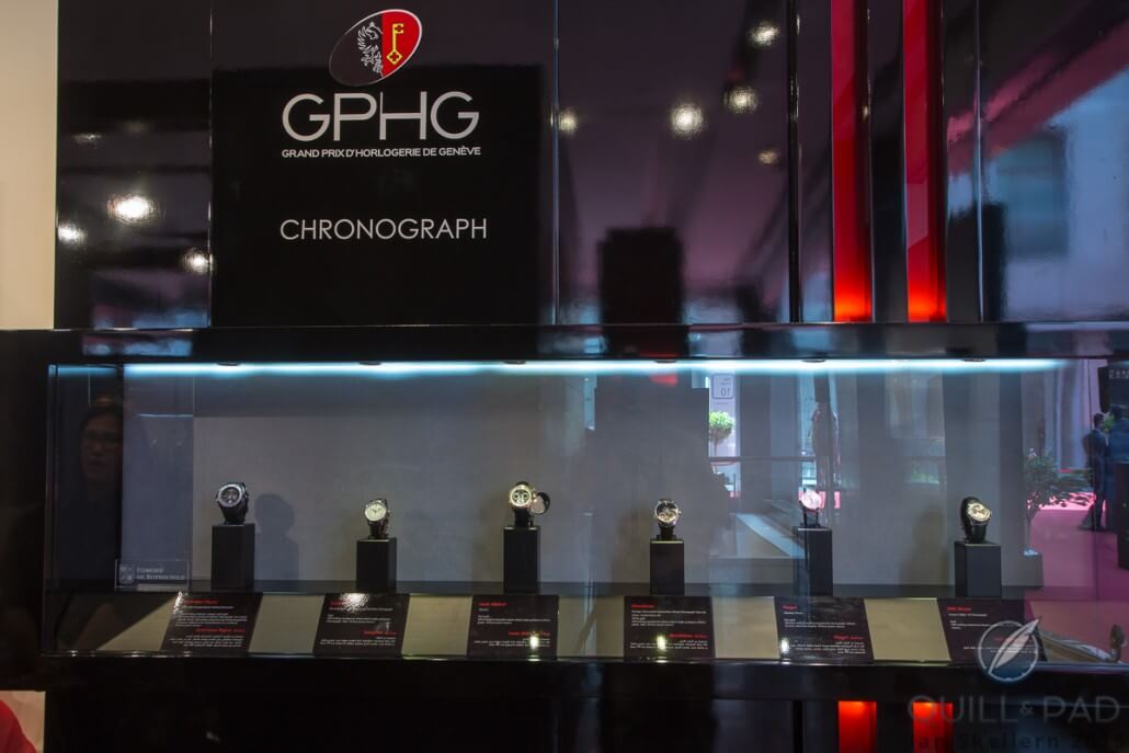 The pre-selected watches for the 2015 Grand Prix d’Horlogerie de Genève on display at Dubai Watch Week
