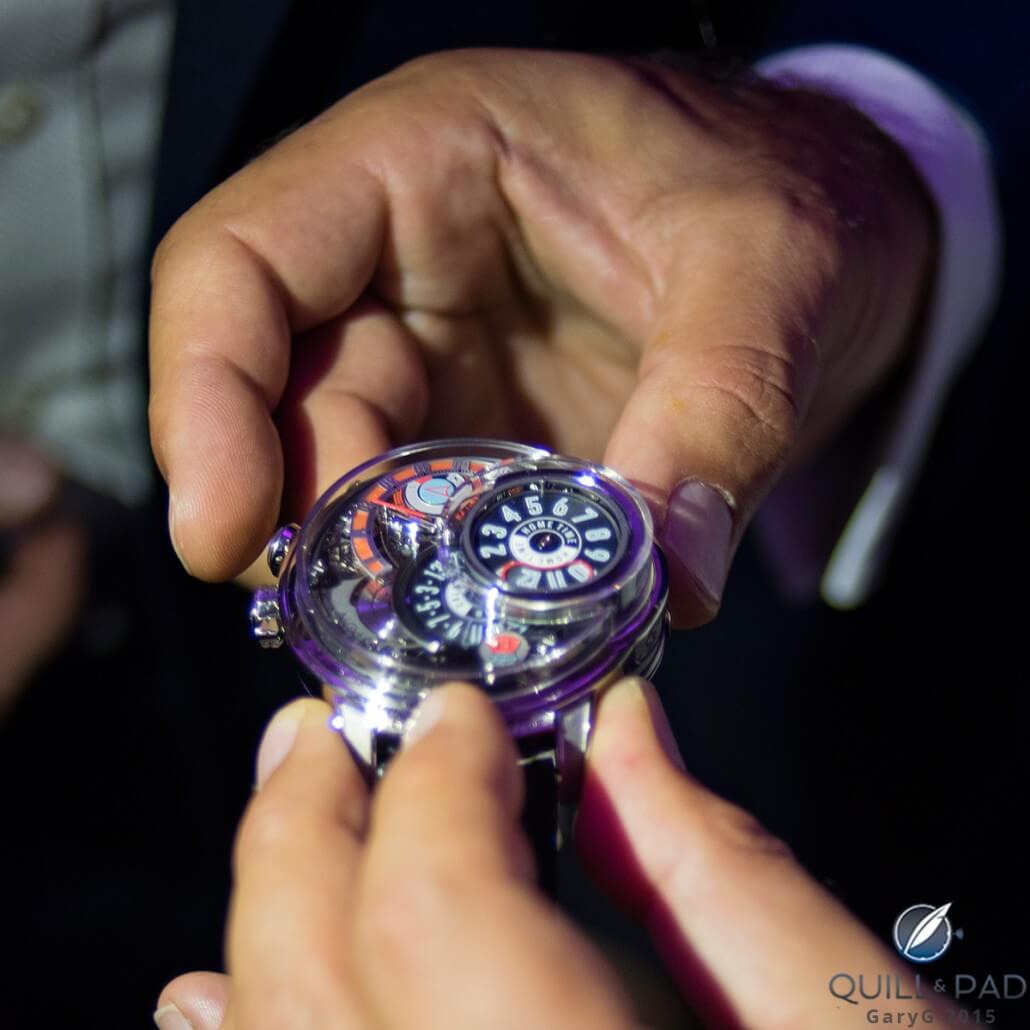 On its way: The second time zone of the Harry Winston Opus 14, partially retracted
