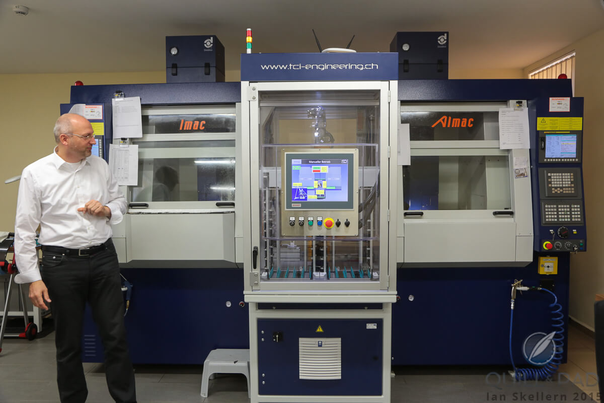 Tempus Arte technical director Marco Lang looks at the state-of-the-art CNC machine at UWD, which actually comprises two CNC machines (5-axis on the left and 3-axis on the right) on either side of a central shared tool manager