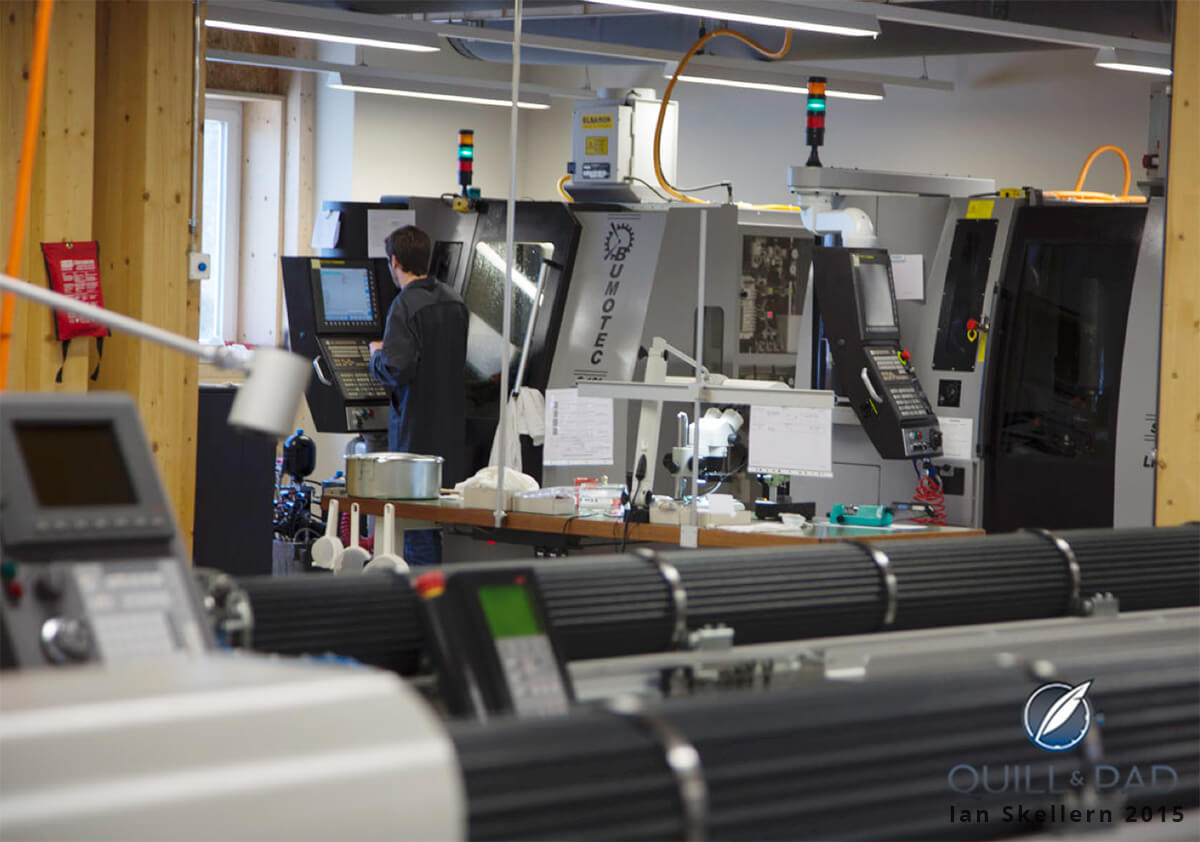CNC machines in the background with automatic lathes in the foreground at Manufacture Romain Gauthier