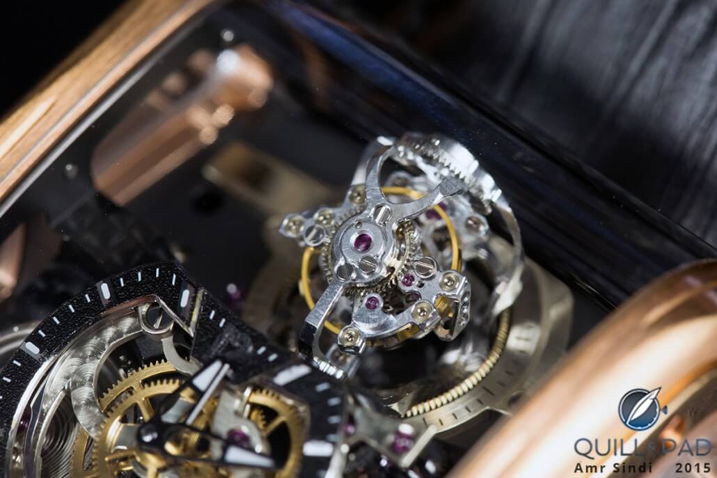 A close look at the triple axis tourbillon of the Cabestan Triple Axis Tourbillon