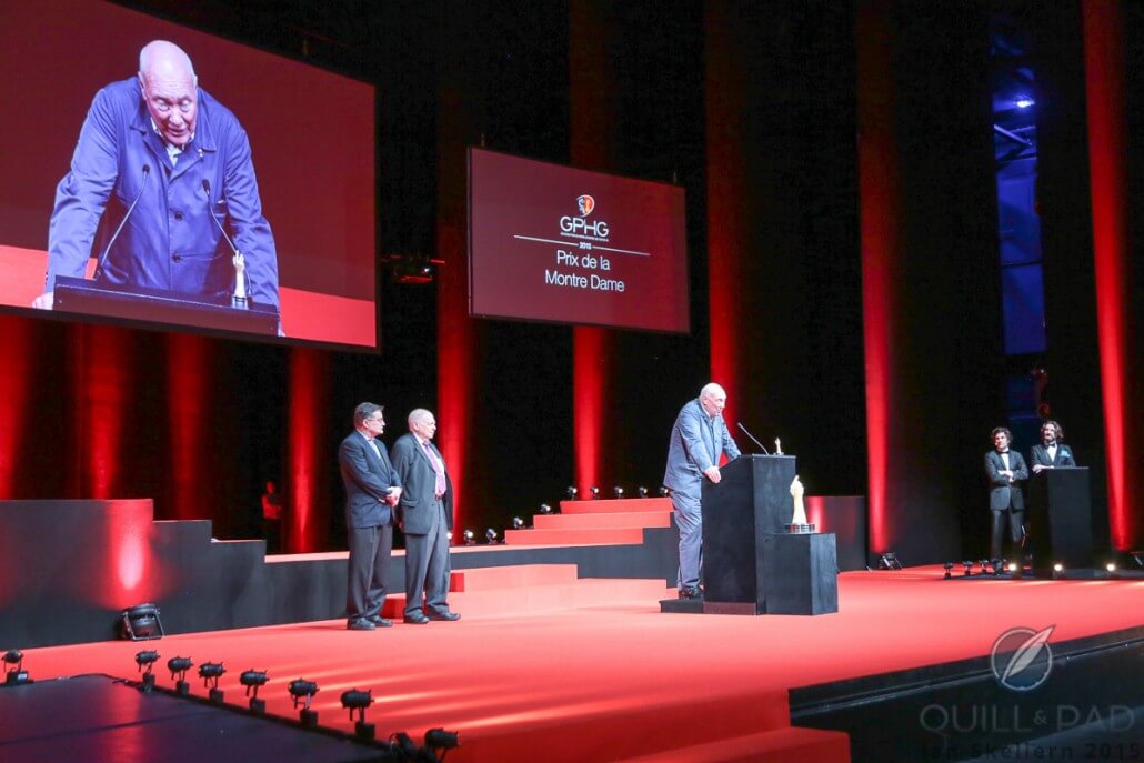 Jean-Claude Biver accepts the prize for the Ladies category for the Hublot Big Bang Broderie