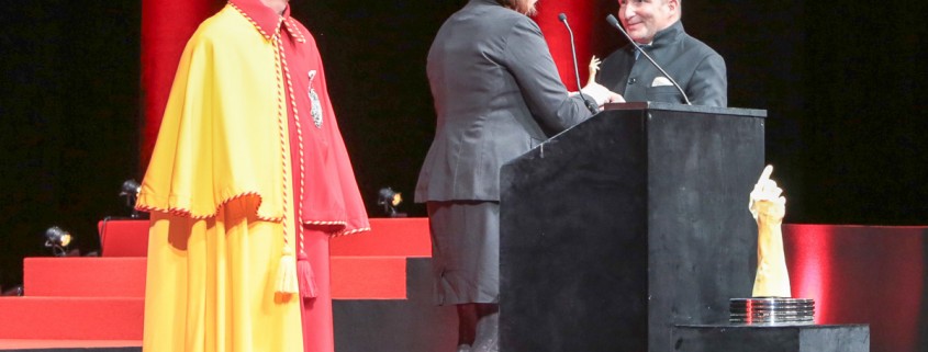 Kari Voutilainen accepting the prize for best Men's watch at the 2015 Grand Prix d’Horlogerie de Genève for the Voutilainen GMR