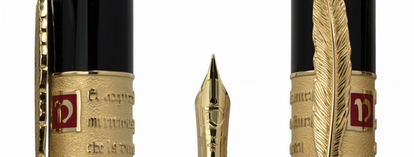 Richly engraved gold details on the OMAS Dante Alighieri Anniversary Limited Edition