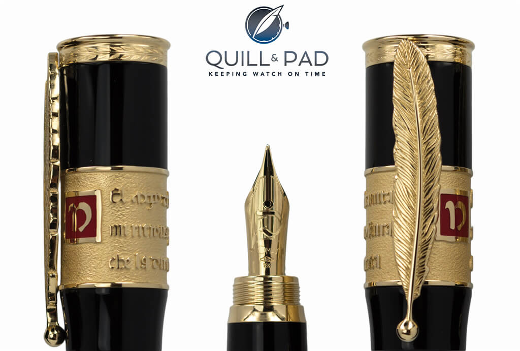 Richly engraved gold details on the OMAS Dante Alighieri Anniversary Limited Edition