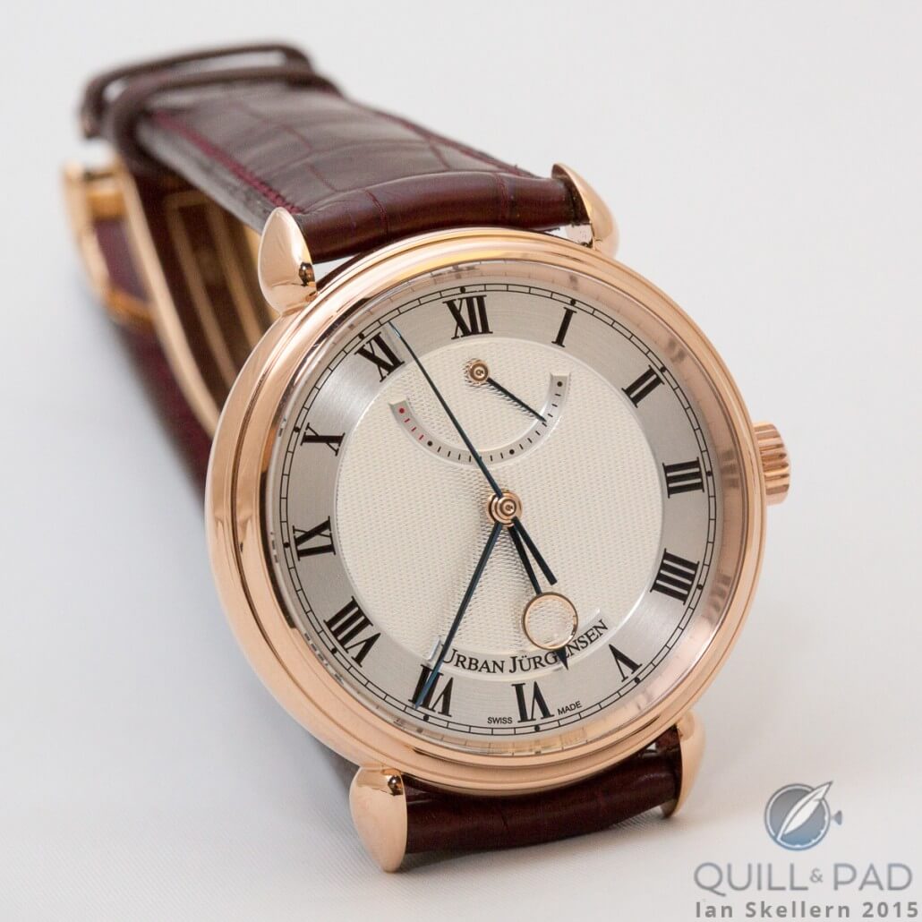 Urban Jürgensen Reference 1140C in a 40 mm red gold case with a solid silver, hand-guilloché dial