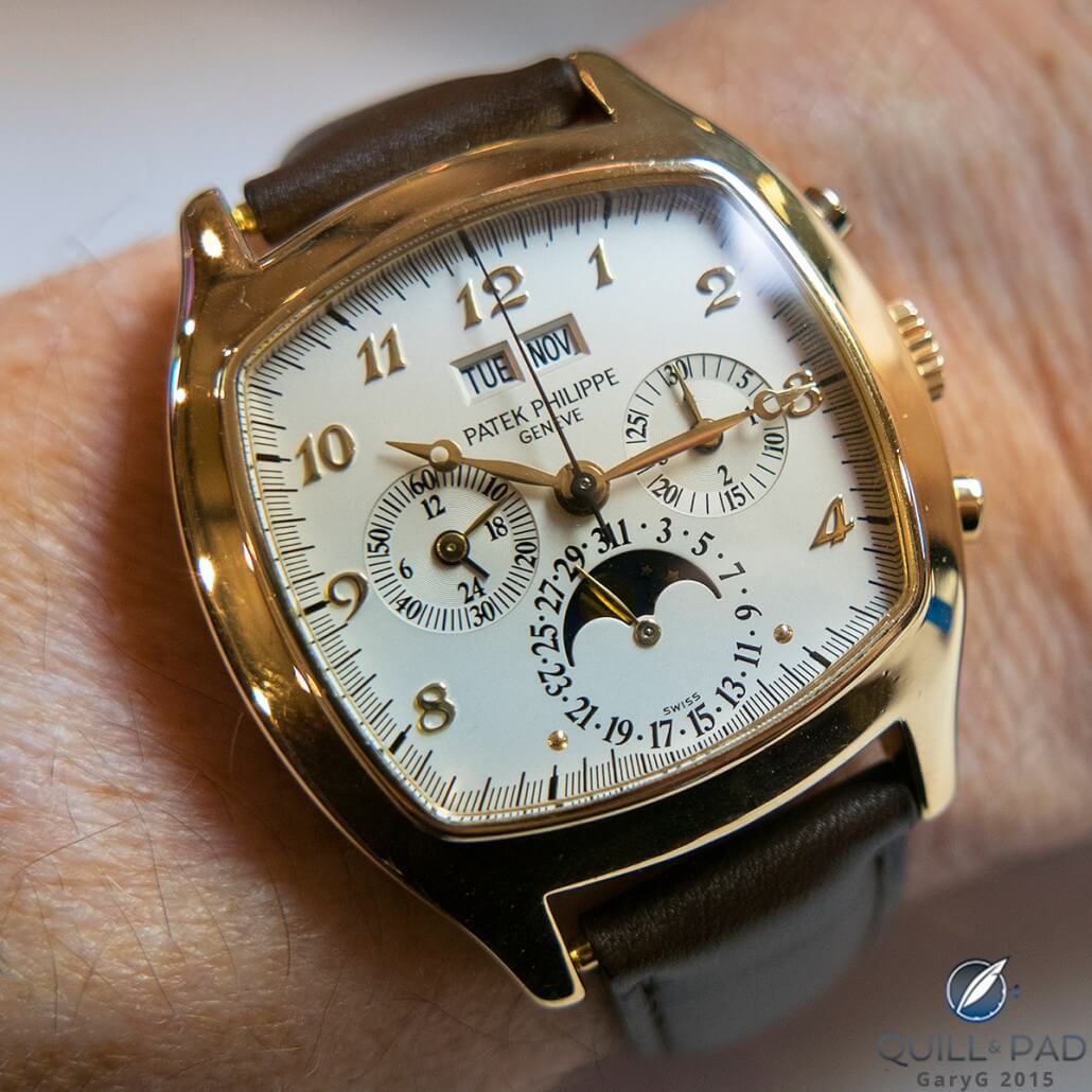 Patek Philippe Reference 5020R on the author’s wrist at Christie’s auction preview in Geneva