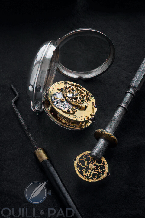 From ‘The Artists of Time’: the very first watch made by Jean-Marc Vacheron, 1755; housed in a silver case with an enamel dial, it is wound by key
