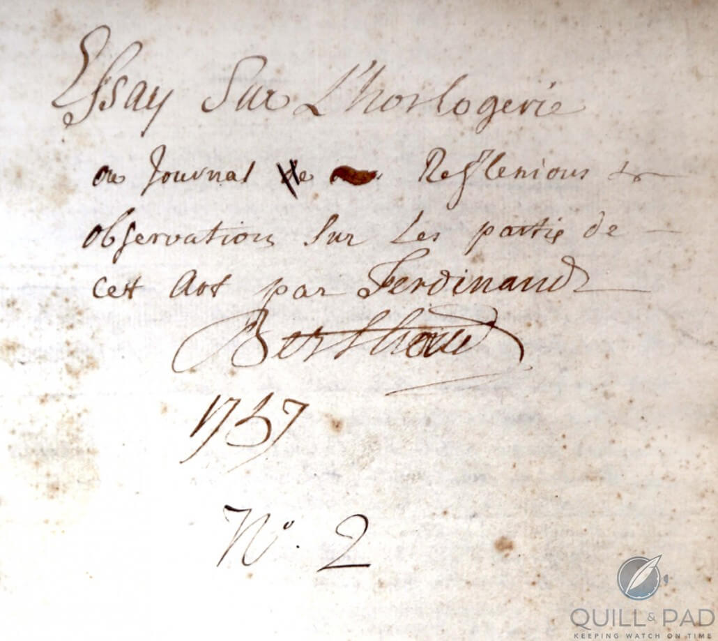 From the library of Jean-Claude Sabrier at F.P. Journe's workshop: Ferdinand Berthoud's signature on a document