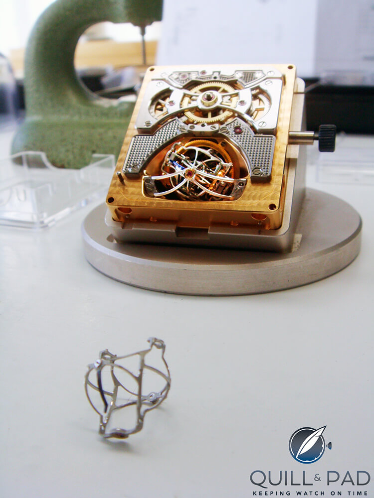 A look at a Jaeger-LeCoultre Gyrotourbillon 2 in a disassembled state