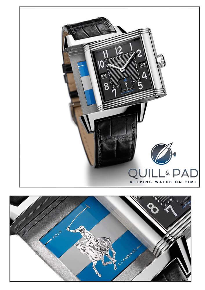 A polo-themed engraving on a Jaeger-LeCoultre Reverso Squadra