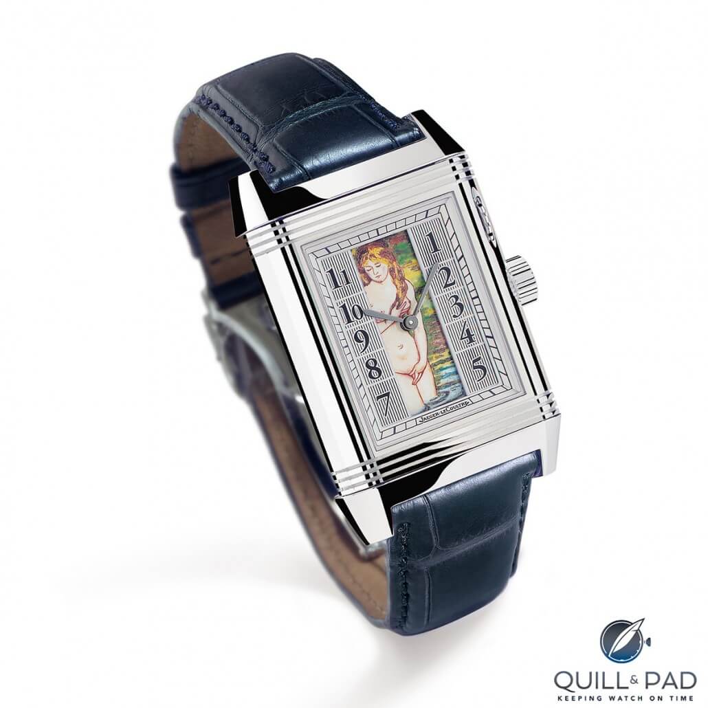 An enameled nude is revealed by opening the shutters of the Jaeger-LeCoultre Reverso à Éclipse