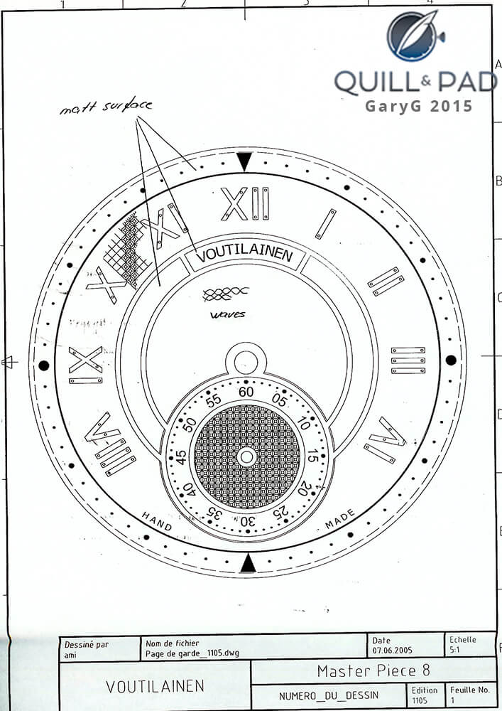 Dial schematic of the Voutilainen Masterpiece 8, 2005