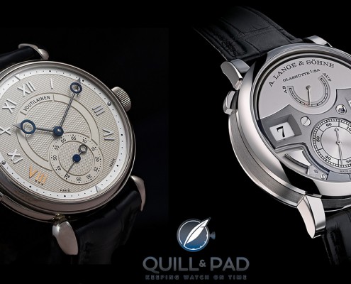 Two great decimal repeaters: the Kari Voutilainen Masterpiece 8 (left) and the A. Lange & Söhne Zeitwerk Minute Repeater