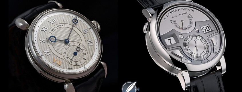Two great decimal repeaters: the Kari Voutilainen Masterpiece 8 (left) and the A. Lange & Söhne Zeitwerk Minute Repeater
