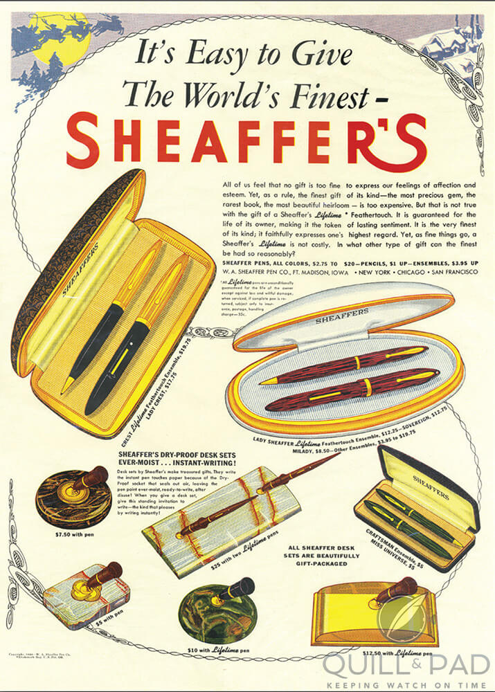 Advertisement for Sheaffer pens from 1940
