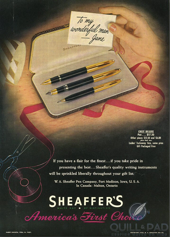 1950 advertisement for Sheaffer pens