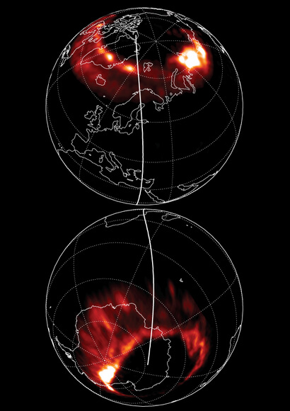 Auroras are visible in both the north and south poles