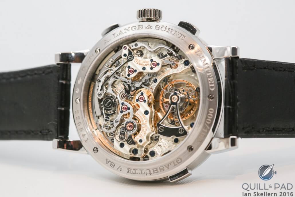 View through the display back of the A. Lange & Sohne Datograph Perpetual Tourbillon
