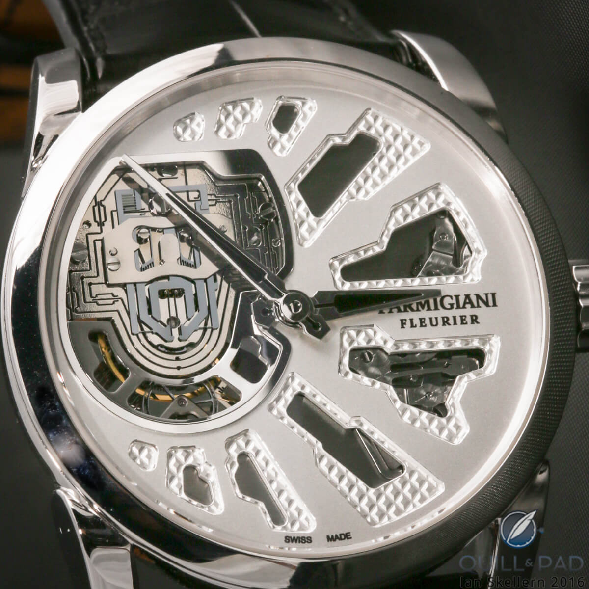Close up look at the dial side of the Parmigiani Senfine concept watch