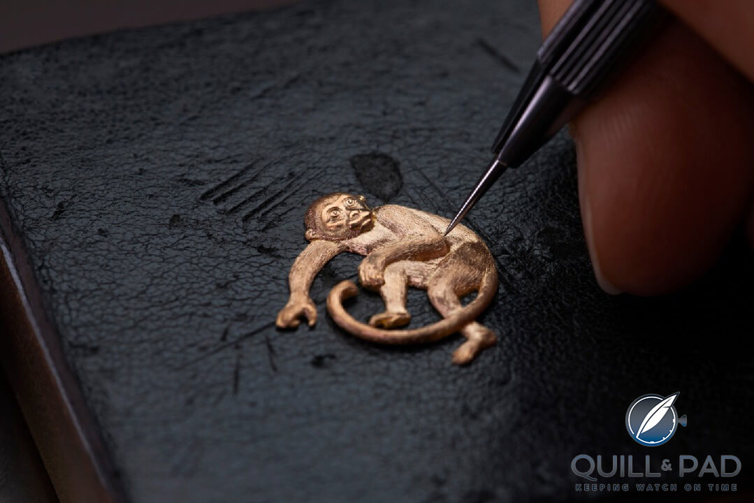 Sculpting the intricately detailed monkey of the Vacheron Constantin Métiers d’Art La Légende du Zodiaque Chinois Year of the Monkey