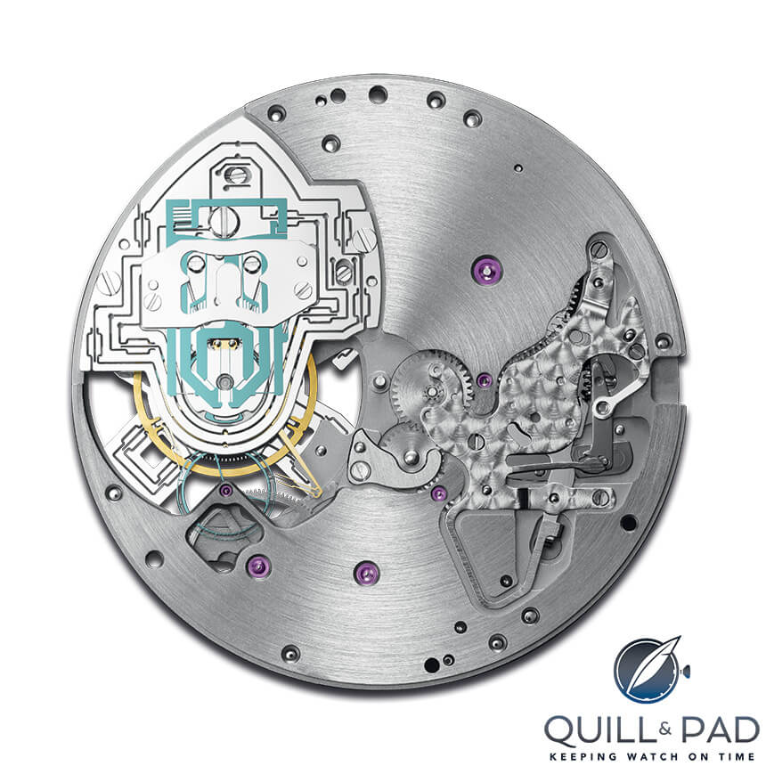 Dial side view of the movement of the Parmigiani Senfine concept watch