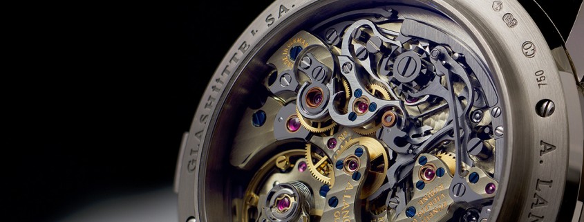 Full-frame view of the A. Lange & Söhne Datograph Perpetual movement using extension tubes