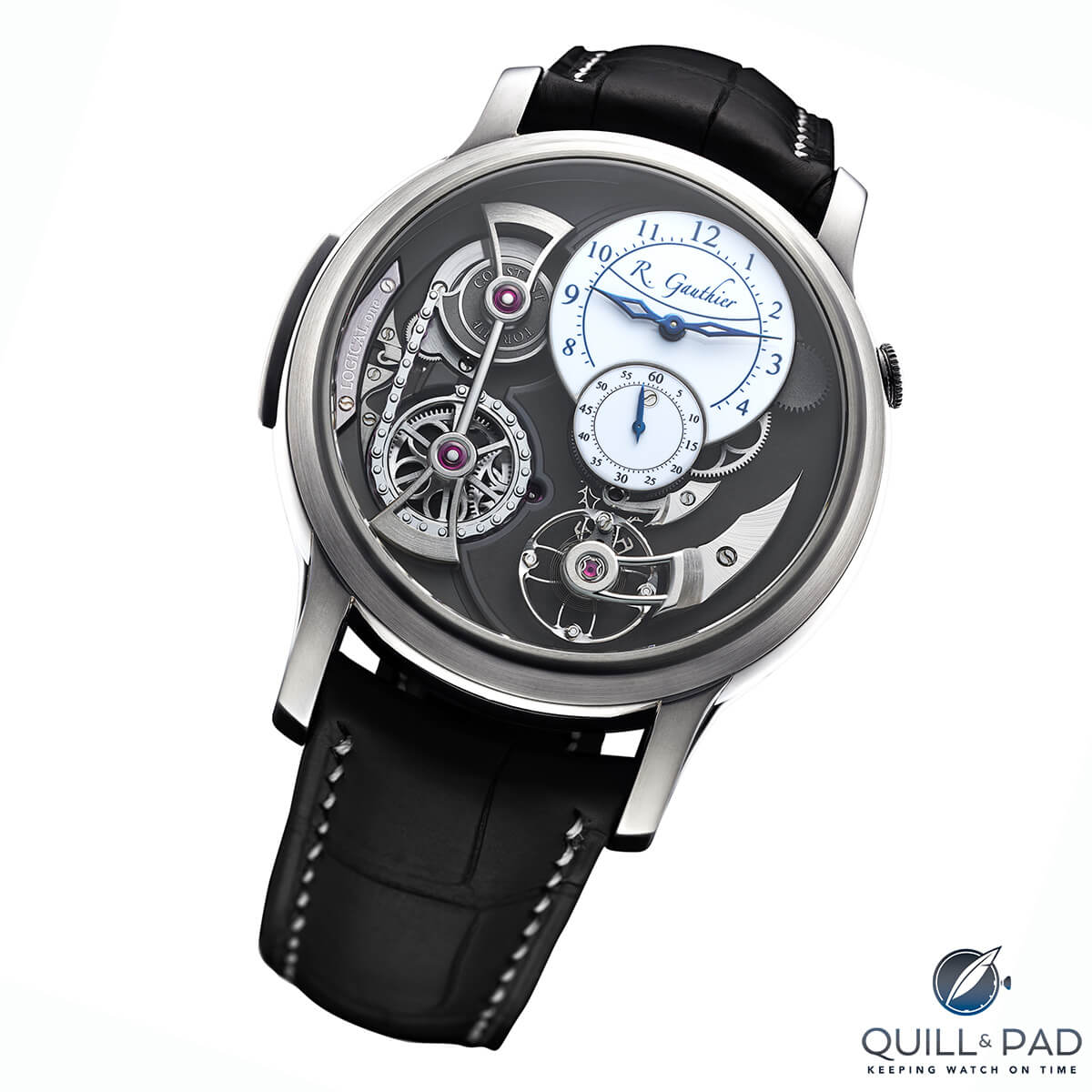 Romain Gauthier Logical One in natural titanium with white fired-enamel dials