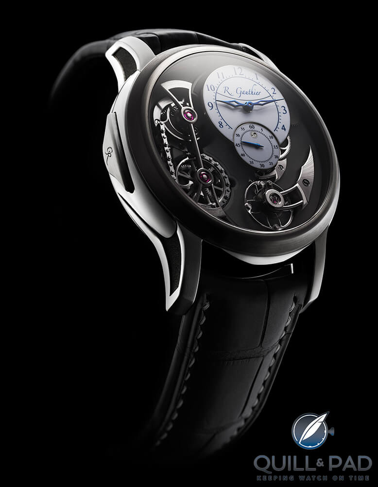 Romain Gauthier Logical One in natural titanium with white fired-enamel dials