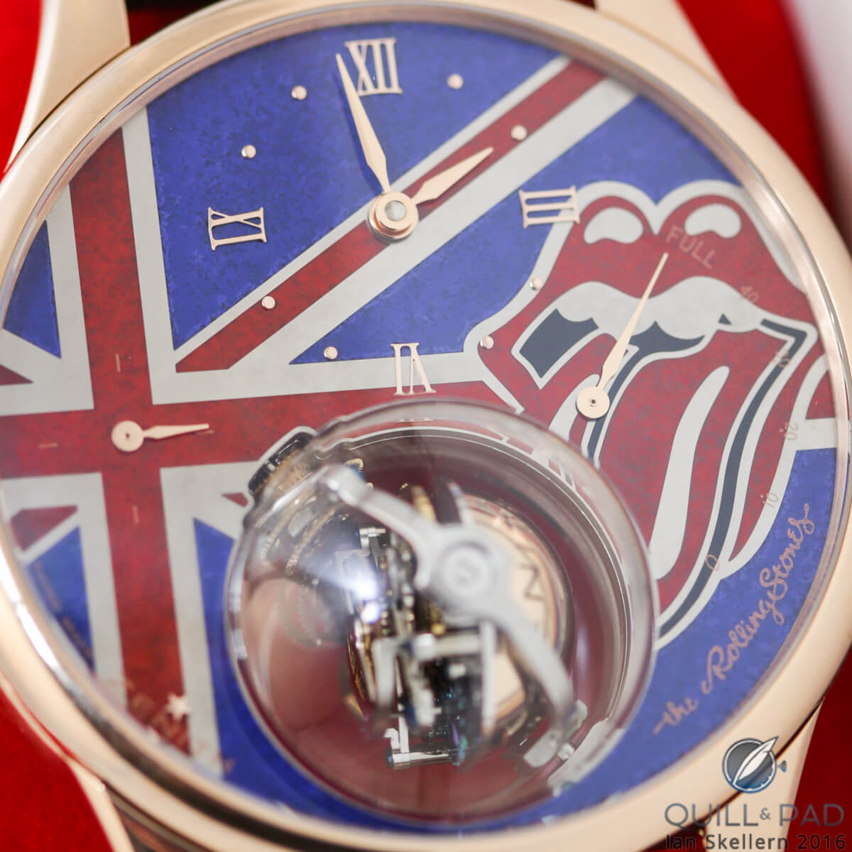 The colorful dial of the Zenith Christophe Colomb Tribute to The Rolling Stones