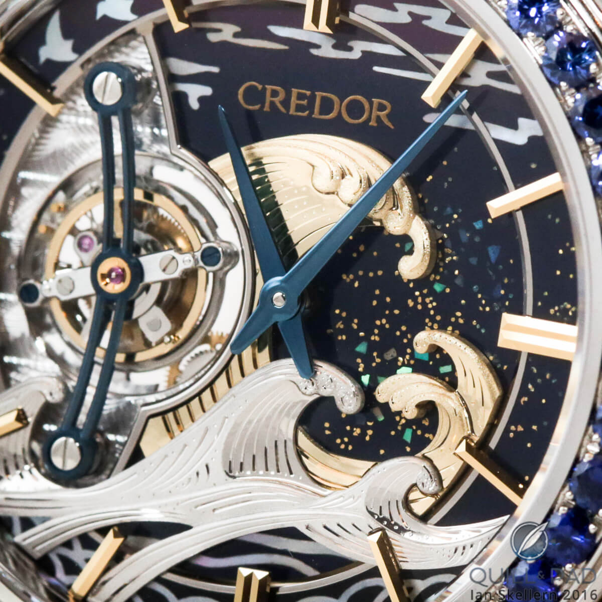A close look at details on the dial of the Seiko Credor Fugaku Tourbillon