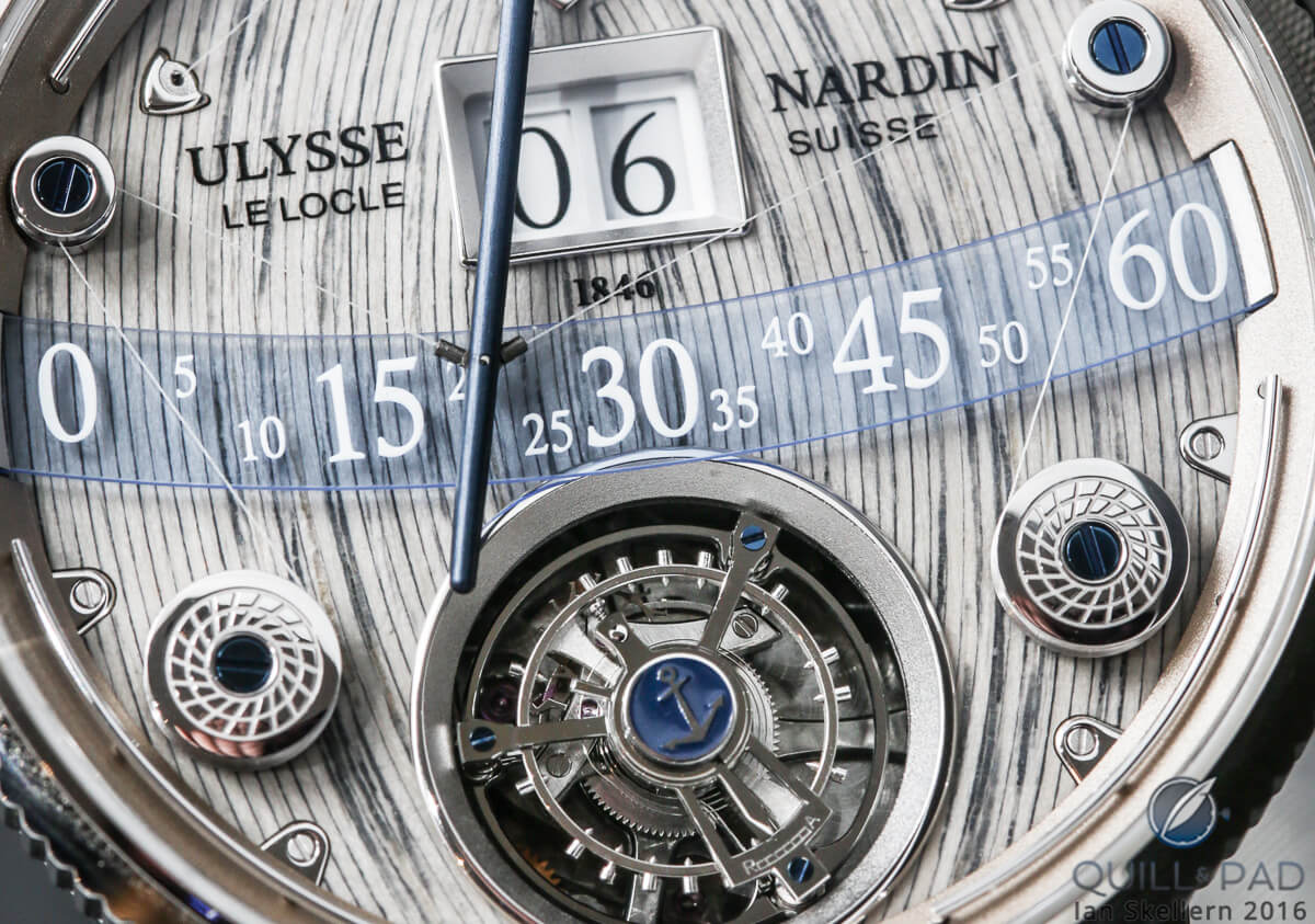 Close look at the dial of the Ulysse Nardin Grand Deck Marine Tourbillon's 