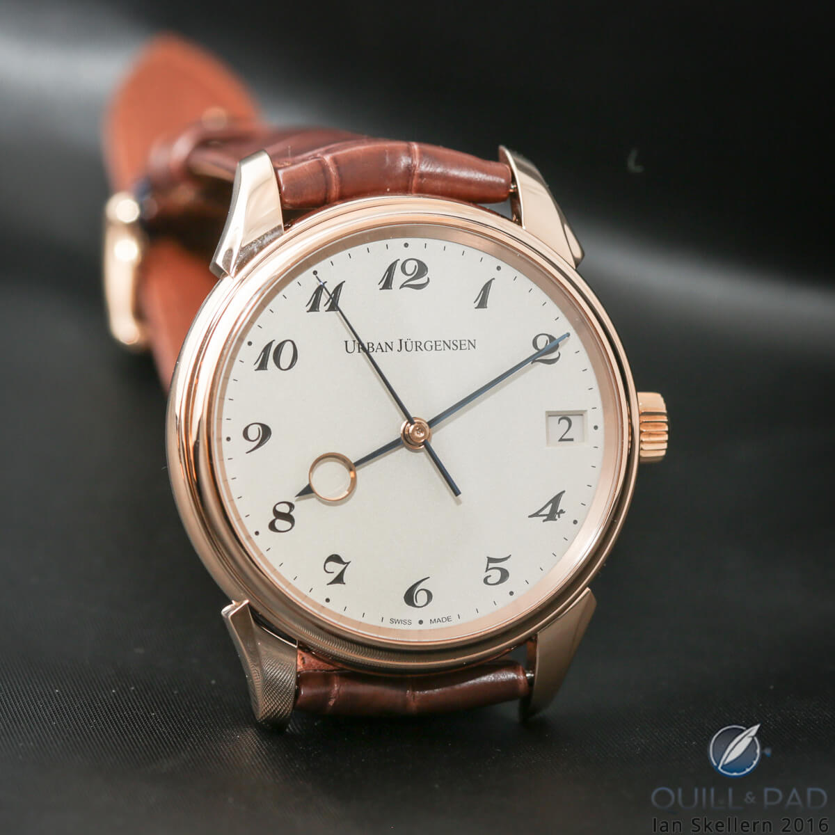 Urban Jürgensen Jules Collection Reference 2240 with grenage (frosted) dial and red gold case