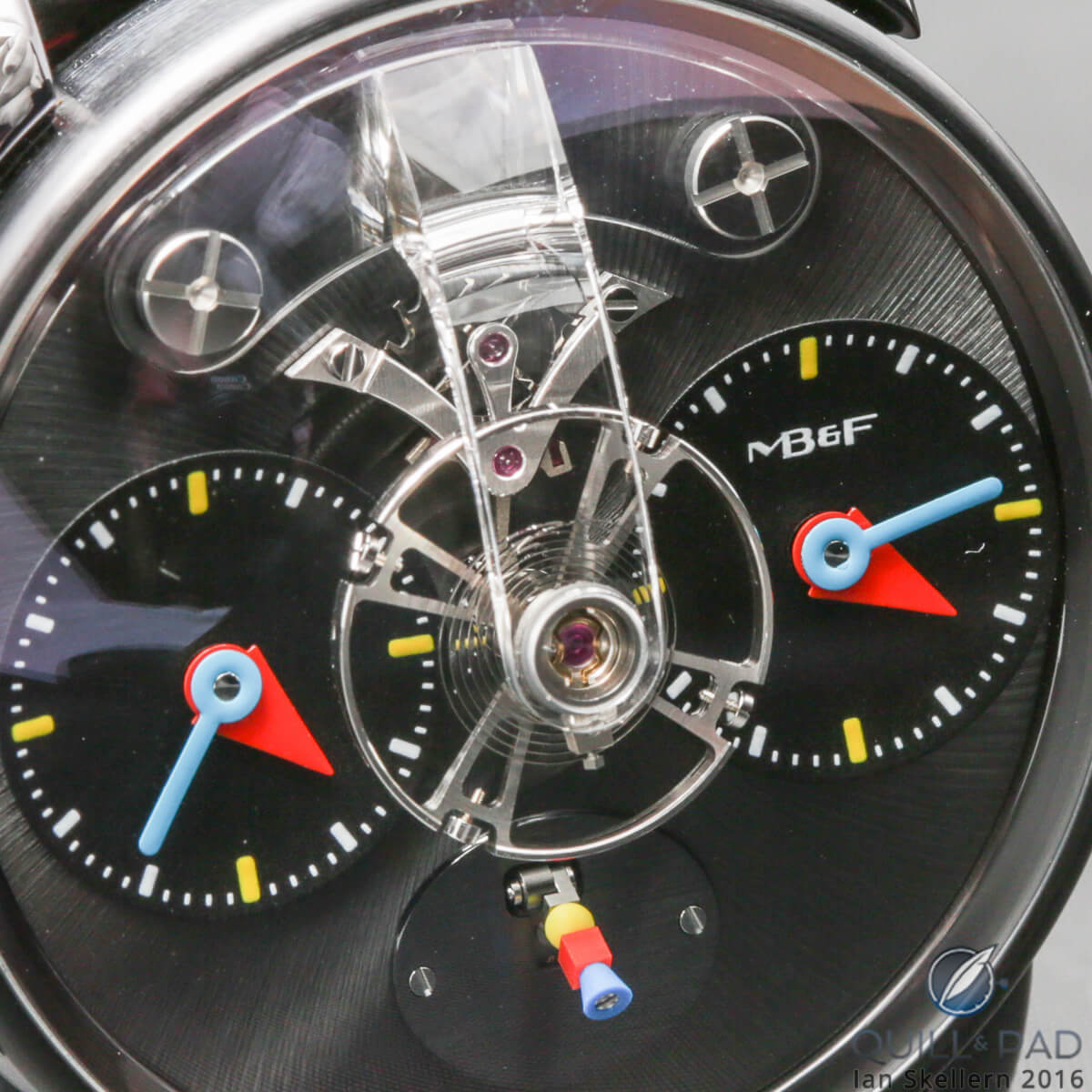 A close look at the dial side of the MB&F LM1 Silberstein in blackened titanium
