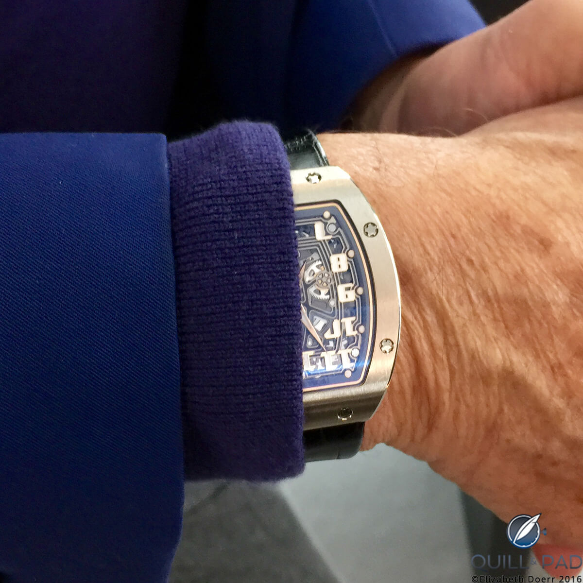 RM 67-01 on the wrist of Richard Mille at the opening of his eponymous boutique in Munich
