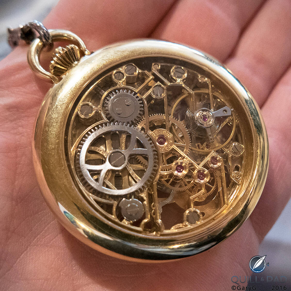 Reverse of the Renaud & Papi perpetual calendar pocket watch, inscribed at center