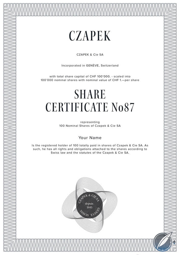 Czapek & Cie. share certificate