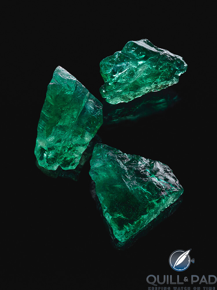 Three uncut emeralds from Gemfields
