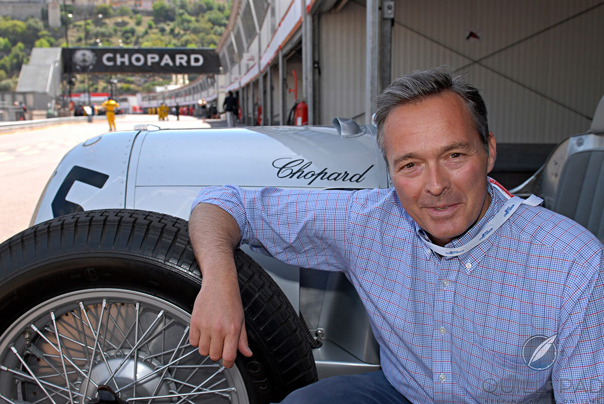 Karl-Friedrich Scheufele with his other passion besides horology, vintage sports cars