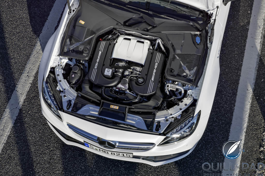 The dual turbo V8 powering the Mercedes-AMG C 63 S