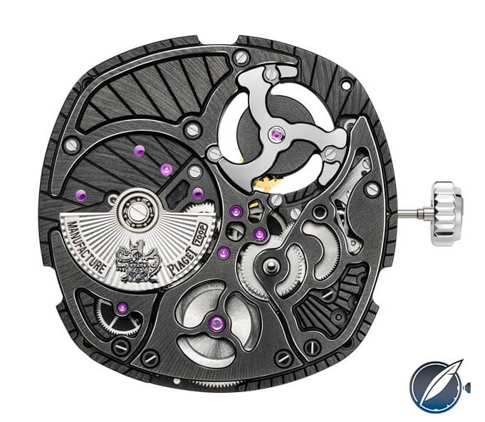 Dial side of the hybrid Caliber 700P inside the Emperador Coussin XL