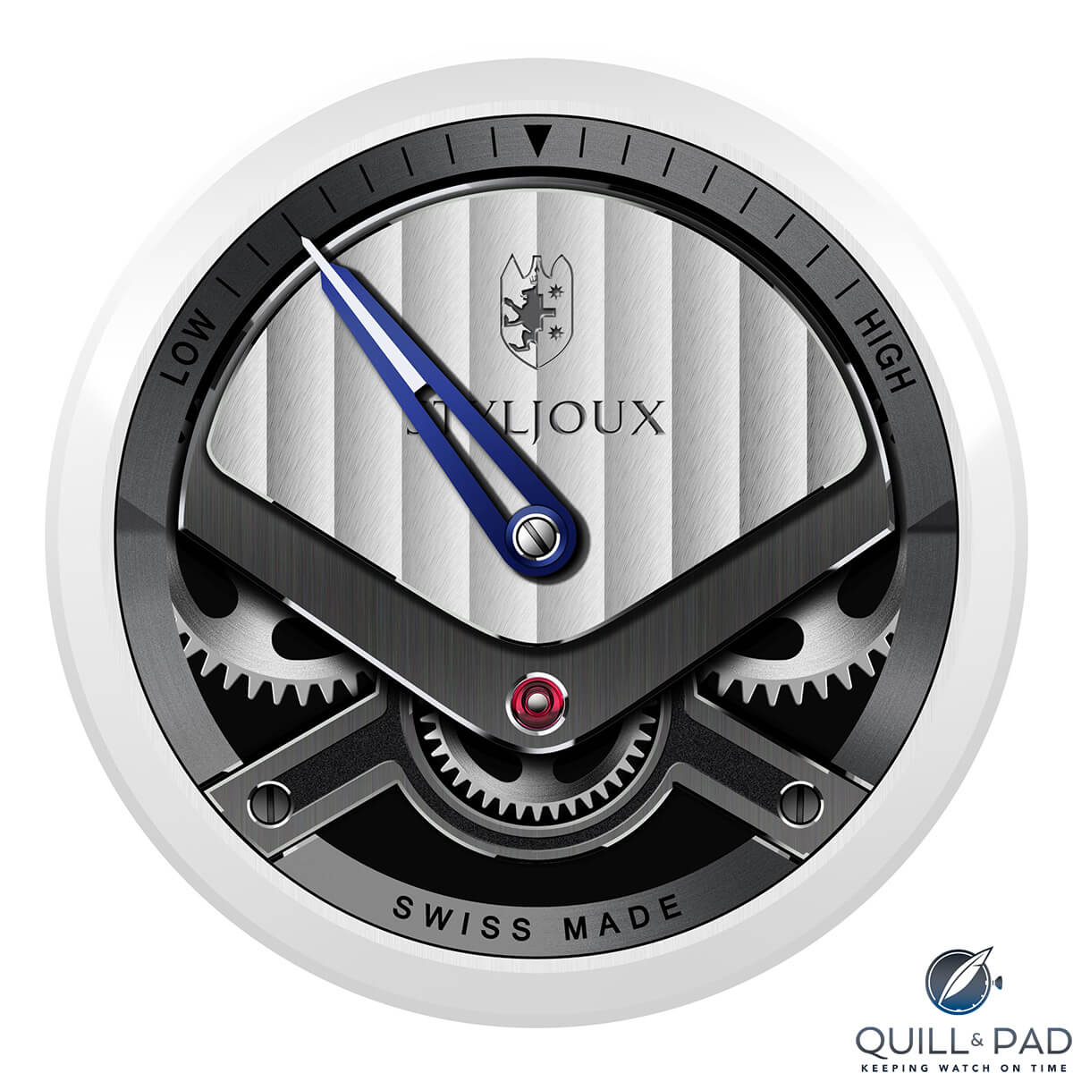 What looks like a De Bethune inspired dial of the Styljoux Le Calibre pen with the blue hand indicating the center of balance
