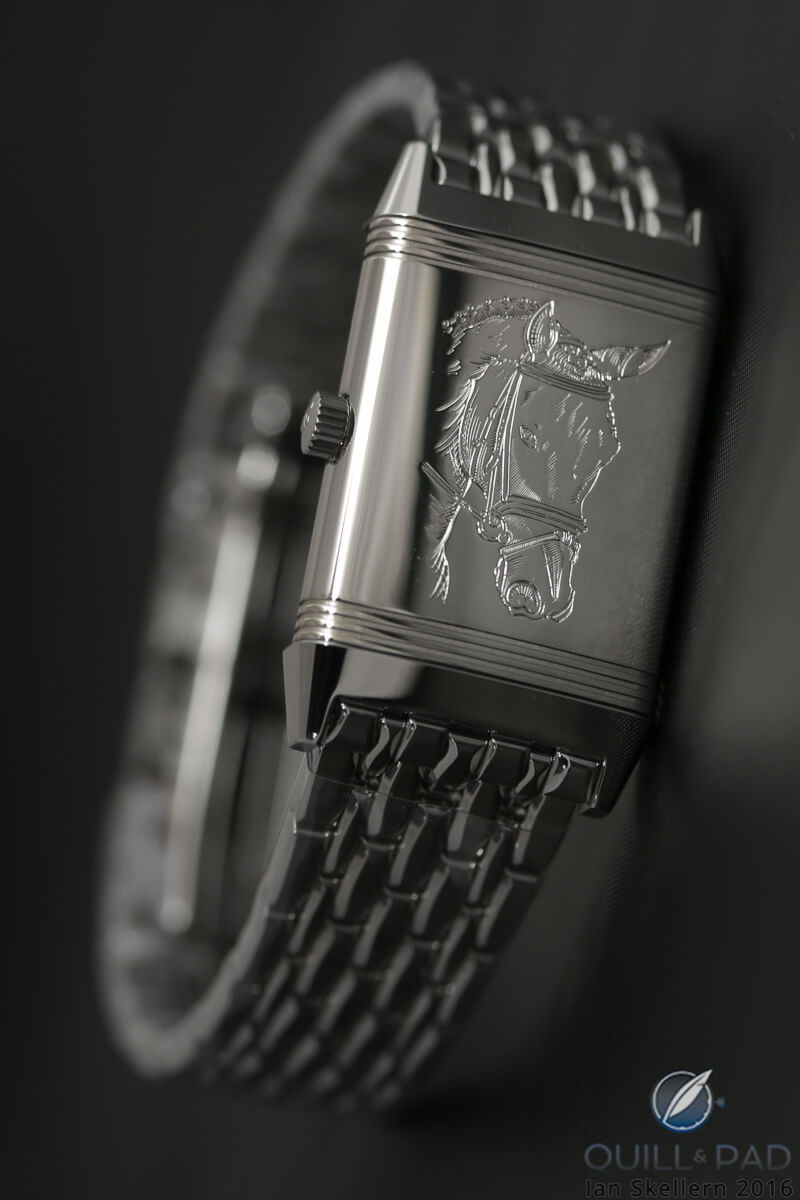 Jaeger-LeCoultre Reverso Classique showing engraving of Gucci