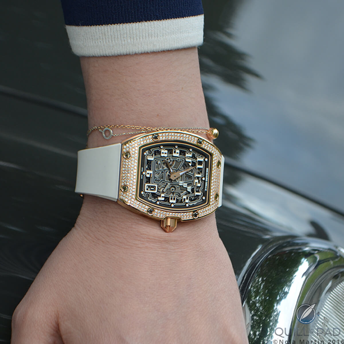 Richard Mille diamond-set RM 67-01 Extra Flat on the wrist during the 2016 Princess Rally