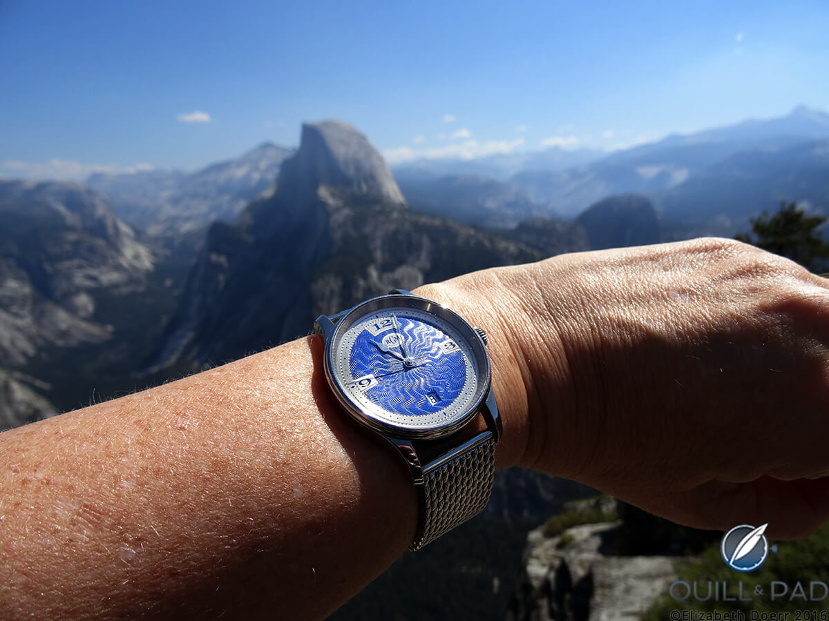 RGM Reference 151BE on the wrist at Half Dome in Yosemite